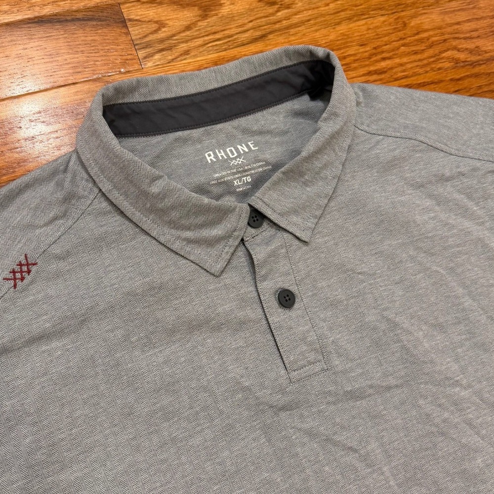Rhone Commuter Tech Performance Polo Shirt Mens XL Gray Herringbone Golf Stretch